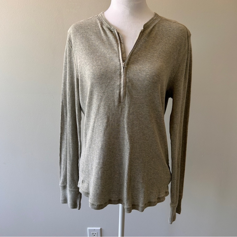 Lauren Ralph Lauren Women's Size XL Ribbed Long Sleeve Henley 1/4 zip oatmeal